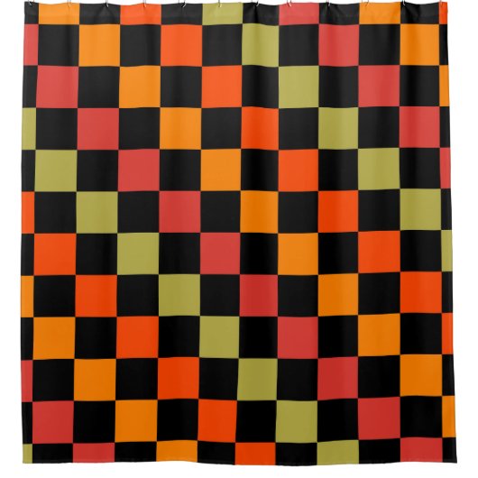 Oranges Schwarz kariertes Gingham-Muster Duschvorhang (Vorderseite)