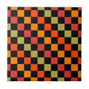 Oranges Schwarz kariertes Gingham-Muster Fliese