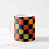 Oranges Schwarz kariertes Gingham-Muster Kaffeetasse (Vorderseite Links)