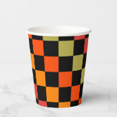 Oranges Schwarz kariertes Gingham-Muster Pappbecher (Rückseite)
