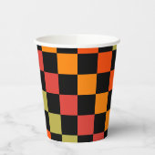 Oranges Schwarz kariertes Gingham-Muster Pappbecher (Links)