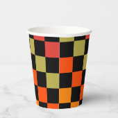 Oranges Schwarz kariertes Gingham-Muster Pappbecher (Rechts)