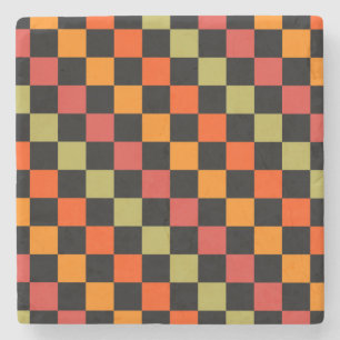 Oranges Schwarz kariertes Gingham-Muster Steinuntersetzer