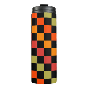Oranges Schwarz kariertes Gingham-Muster Thermosbecher