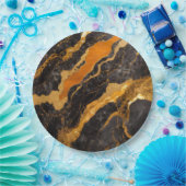 Oranges Schwarz Marmormuster mit Gold Pappteller (Party)