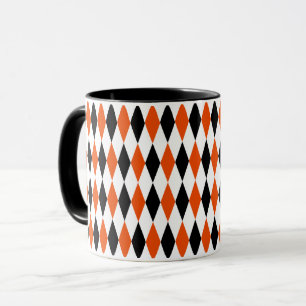 Oranges Schwarz-Weiß-Harlekin-Diamantmuster Tasse