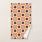 Oranges Schwarz Weiß karierte Quadrate Muster Badhandtuch Set (Handtuch)