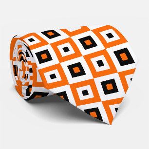 Oranges Schwarz Weiß karierte Quadrate Muster Krawatte