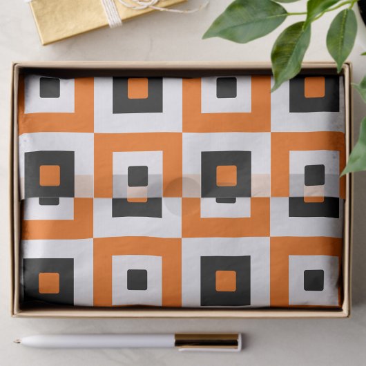 Oranges Schwarz-Weiß karierte Quadrate Muster Seidenpapier