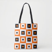 Oranges Schwarz-Weiß karierte Quadrate Muster Tasche (Vorderseite)