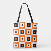 Oranges Schwarz-Weiß karierte Quadrate Muster Tasche (Rückseite)