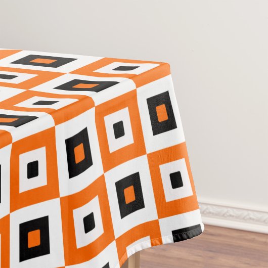 Oranges Schwarz Weiß Karierte Quadrate Muster Tischdecke