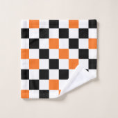 Oranges Schwarz Weiß Kariertes Musterdesign Badhandtuch Set (Waschlappen)