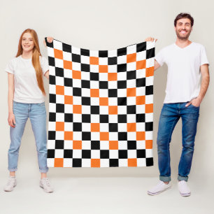 Oranges Schwarz-Weiß kariertes Musterdesign Fleecedecke