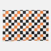 Oranges Schwarz Weiß kariertes Musterdesign Geschirrtuch (Horizontal)