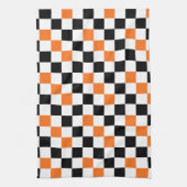 Oranges Schwarz Weiß kariertes Musterdesign Geschirrtuch (Vertikal)