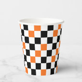Oranges Schwarz Weiß Kariertes Musterdesign Pappbecher (Rückseite)