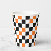 Oranges Schwarz Weiß Kariertes Musterdesign Pappbecher (Rechts)