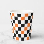Oranges Schwarz Weiß Kariertes Musterdesign Pappbecher (Vorderseite)