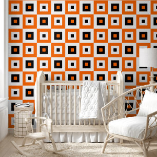 Oranges Schwarz-Weiß kariertes Quadratmuster Tapete