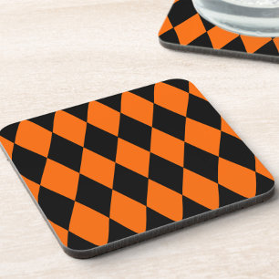 Oranges Schwarzes Harlekin-Diamant-Schachbrett-Des Getränkeuntersetzer