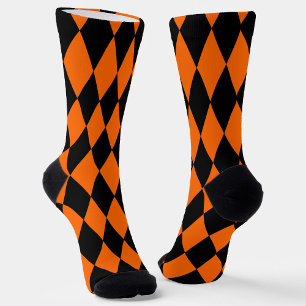 Oranges Schwarzes Harlekin-Diamant-Schachbrett-Des Socken