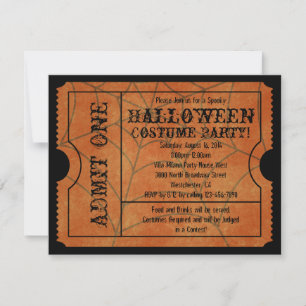 Oranges Spinnennetz Vintage-Halloween-Ticket Einladung