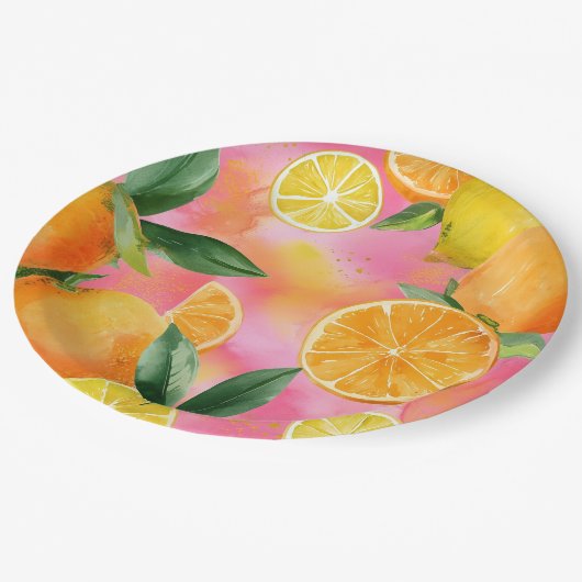 Oranges spring party plates pappteller (Schrägansicht)