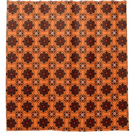 Oranges Suzani-Muster Duschvorhang (Vorderseite)