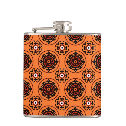 Oranges Suzani-Muster Flachmann (Vorderseite)