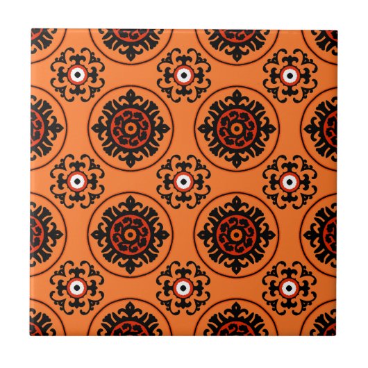 Oranges Suzani-Muster Fliese (Vorderseite)