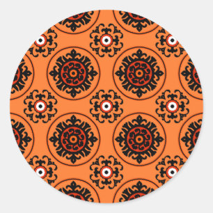 Oranges Suzani-Muster Runder Aufkleber