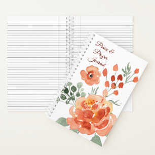 Oranges Tagebuch für Lob und Gebet mit Blumendesig Notizblock