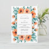 Oranges Teal Exquisites Küstenhochzeit Einladung (Stehend Vorderseite)