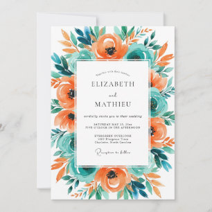Oranges Teal Unterscheidende Tropische Hochzeit Einladung