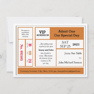 Oranges Ticket Vintage Konzert Hochzeitseinladung Einladung