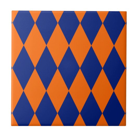 Oranges und blaues Harlekin-Karomuster Fliese (Vorderseite)