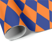 Oranges und blaues Harlekin-Karomuster  Geschenkpapier (Rolleneckpunkt)