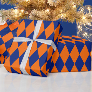 Oranges und blaues Harlekin-Karomuster Geschenkpapier