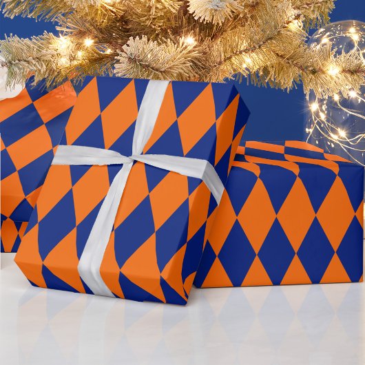 Oranges und blaues Harlekin-Karomuster  Geschenkpapier