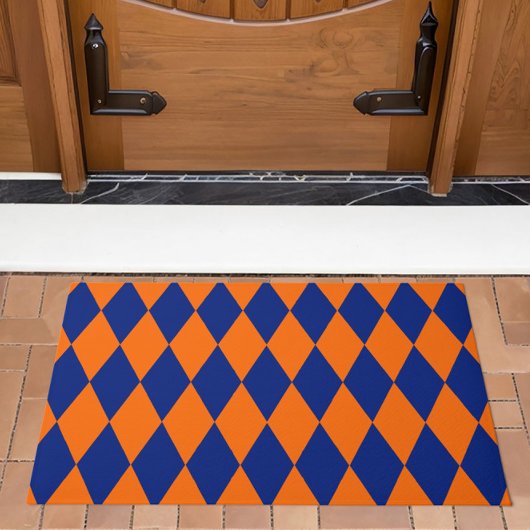 Oranges und blaues Harlekin-Karuomuster Design Fußmatte