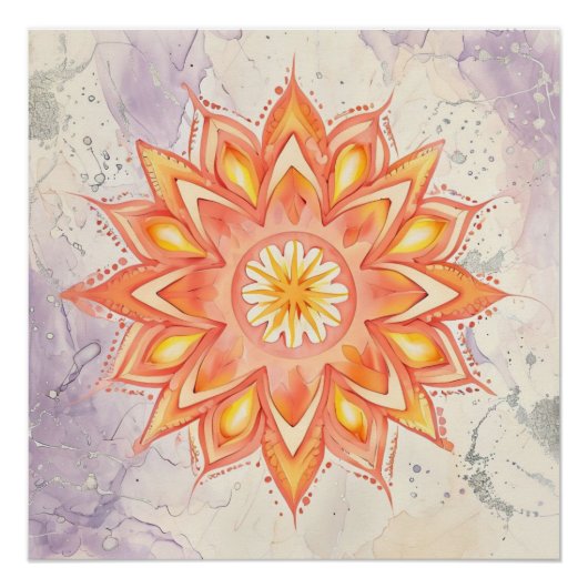 Oranges und gelbes Mandala-Design Poster (Vorderseite)