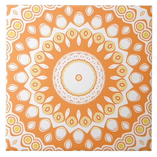 Oranges und gelbes strahlendes Mandala-Muster Fliese (Vorderseite)