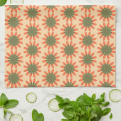 Oranges und grünes Retro-Blumenmuster Geschirrtuch (Gefaltet)