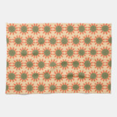 Oranges und grünes Retro-Blumenmuster Geschirrtuch (Horizontal)
