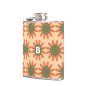 Oranges und grünes Retro-Blumenmuster-Monogramm Flachmann (Links)