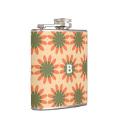 Oranges und grünes Retro-Blumenmuster-Monogramm Flachmann (Rechts)
