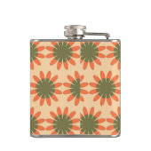 Oranges und grünes Retro-Blumenmuster-Monogramm Flachmann (Rückseite)