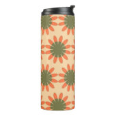 Oranges und grünes Retro-Blumenmuster-Monogramm Thermosbecher (Nach links gedreht)
