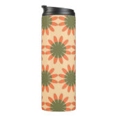 Oranges und grünes Retro-Blumenmuster-Monogramm Thermosbecher (Nach rechts gedreht)